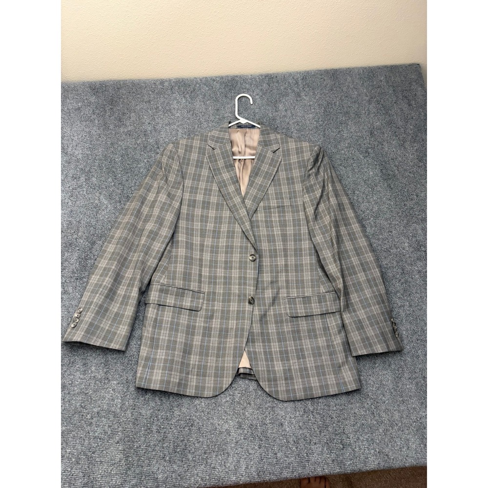 Cremieux Collection Loro Piana Wool Plaid Sport Coat Blazer Grey Blue Size 42R